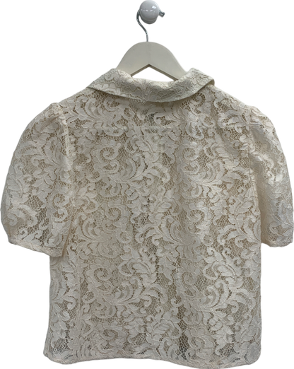 River Island White Lace Puff Sleeve Shirt UK 8