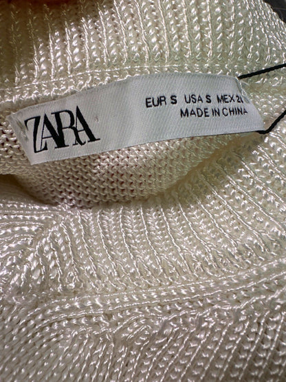 Zara White Sleeveless Knit Top UK S