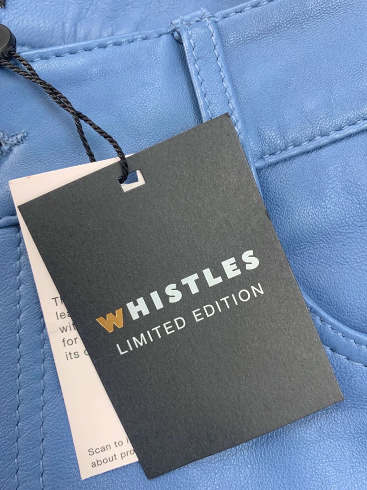 Whistles Blue Straight Leg Leather Trouser UK 08