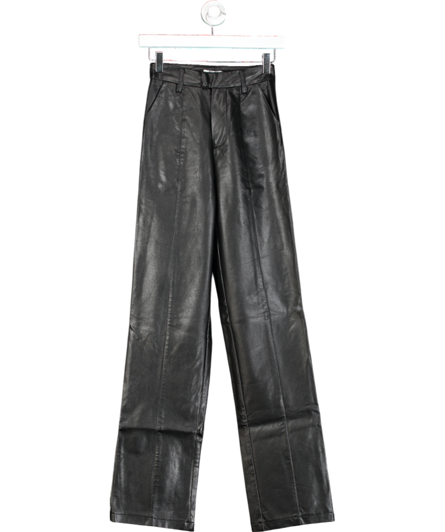 SLA the label Black Pu Leather Look Straight Trousers UK XXS