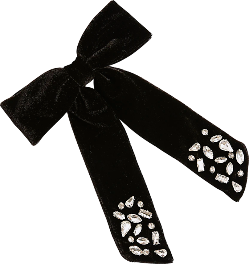River Island Black Diamante Velvet Bow Hair Clip