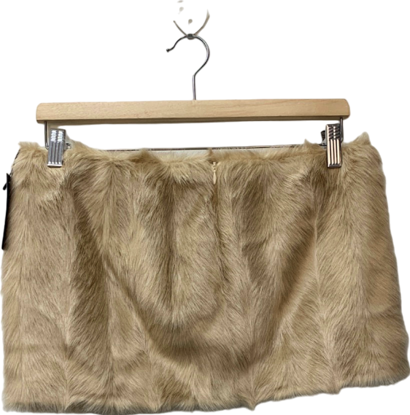 PLT Label Beige Faux Fur Mini Skirt UK 10