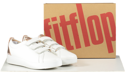 FitFlop Metallic-back Urban White Rose Gold Leather Strap Trainers BNIB UK 7 EU 40 👠