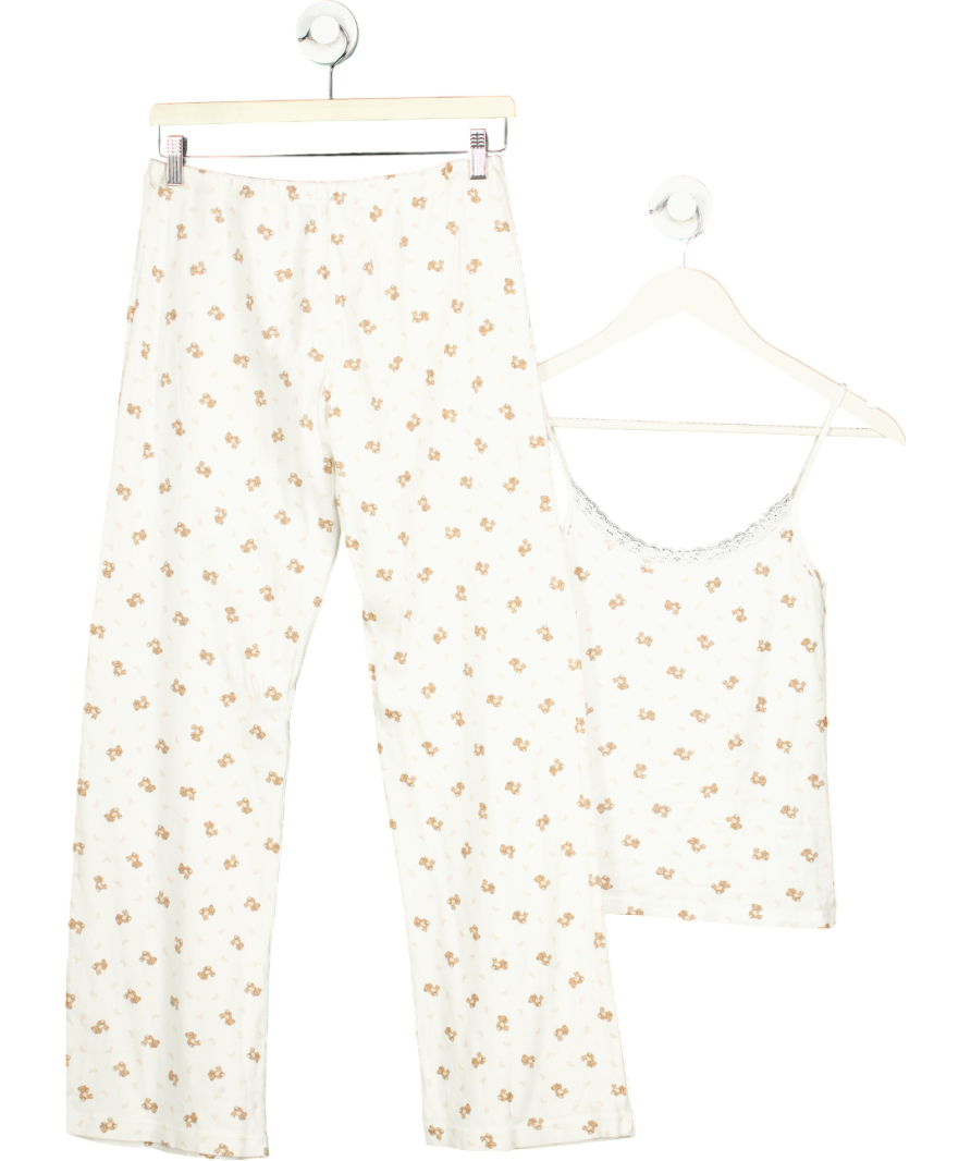 Brandy Melville White Keira Teddy Bear Pants + Teddy Lace Tank UK 10