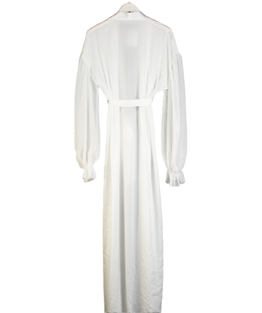 Six Stories White Chiffon Sleeve Satin Maxi Robe UK S
