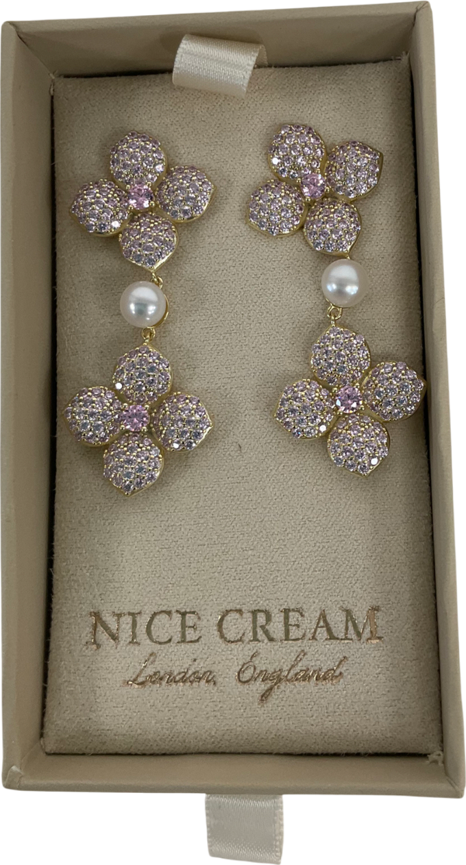 Nice Cream Metallic Hydrangea Pearl Drop Earrings