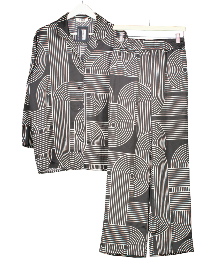 4th & Reckless Black Abstract Print Oversized Satin Shirt & Trouser Set UK 8