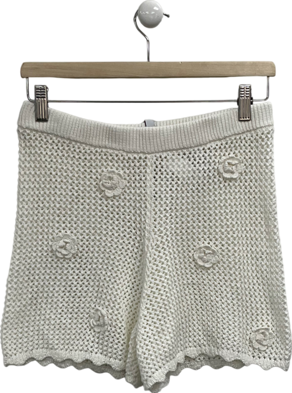 Stradivarius White Open Crochet Shorts With Flower Detail UK M