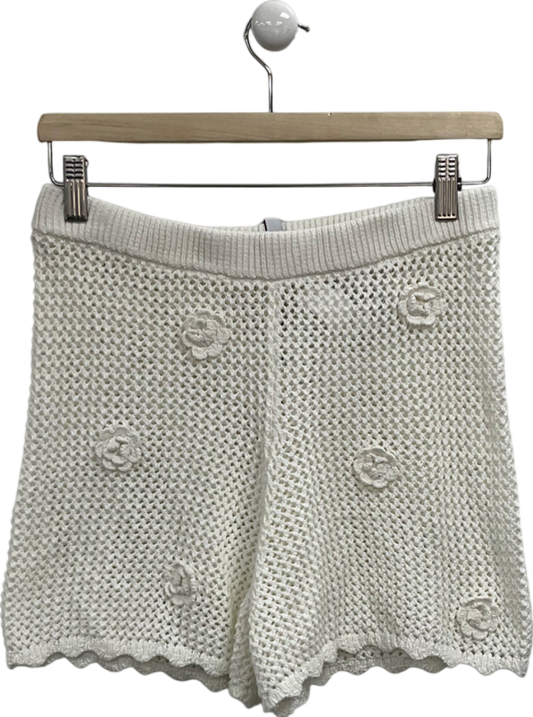 Stradivarius White Open Crochet Shorts With Flower Detail UK M