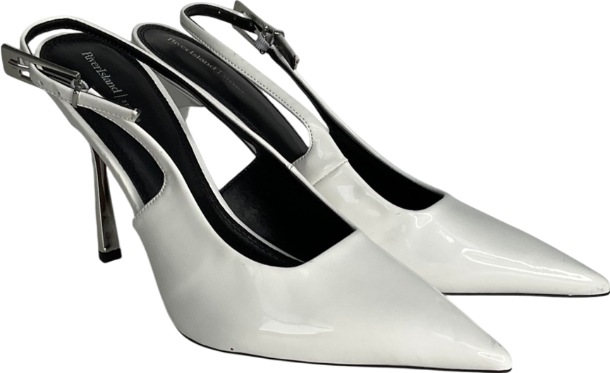 River Island White Sling Back Heeled Court Shoes UK 8 EU 41 👠