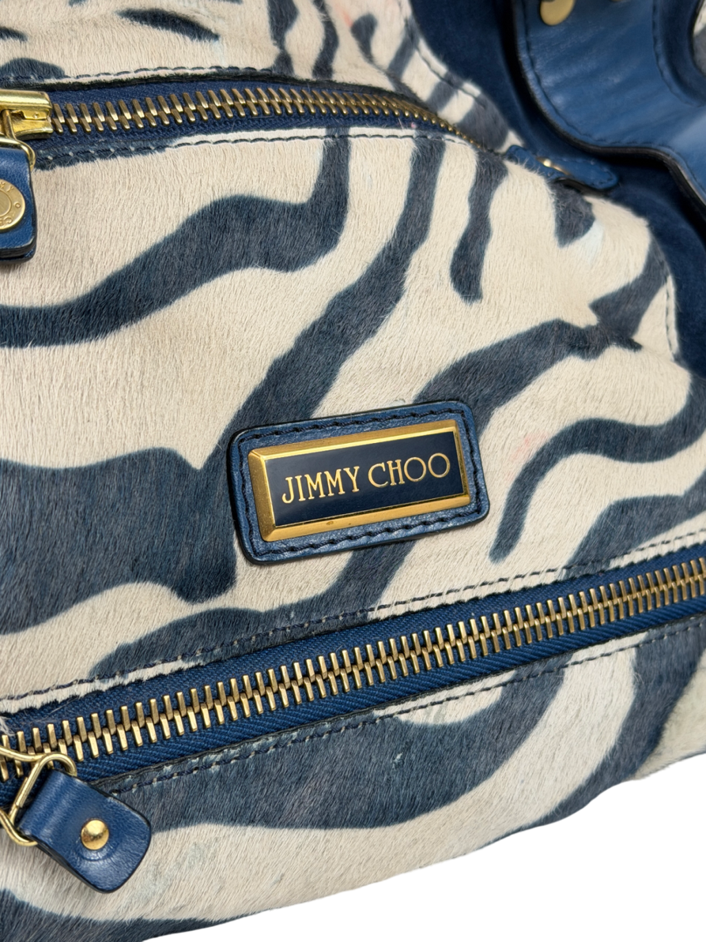 Jimmy Choo Blue Vintage Zebra Pony Hair Shoulder Bag One Size