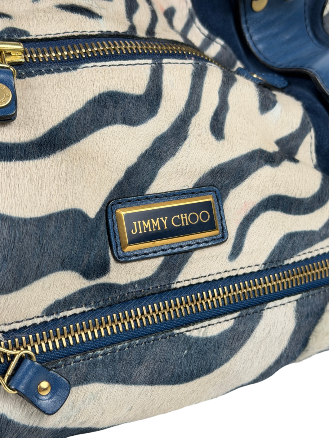 Jimmy Choo Blue Vintage Zebra Pony Hair Shoulder Bag One Size