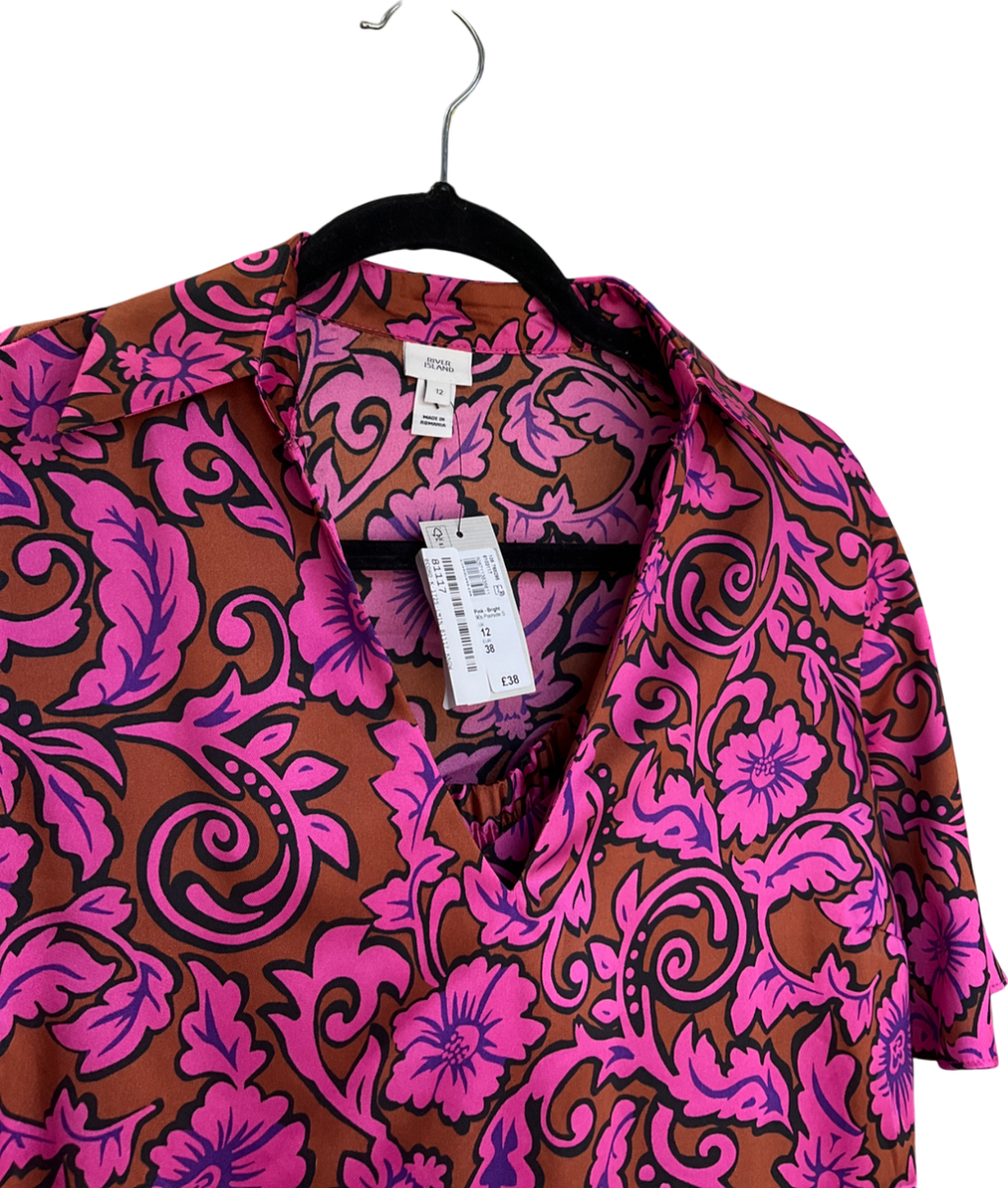 River Island Pink 90s Poolside Shirt And Trouser Set UK 12