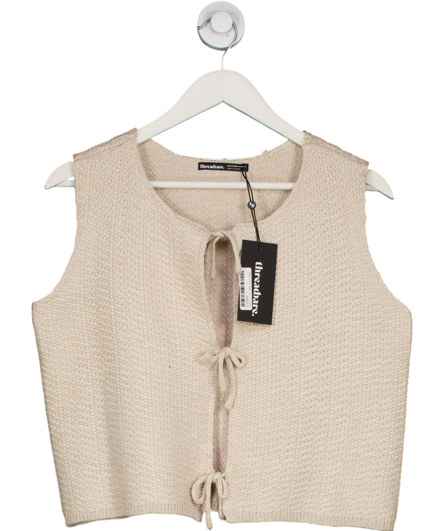 Threadbare Cream Barnett Tie Front Knit Vest UK 12