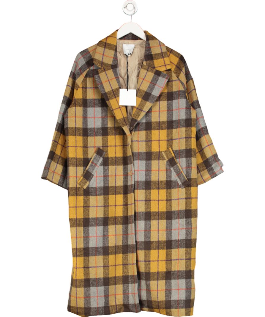 Lumina Yellow Plaid Pattern Trench Coat UK M