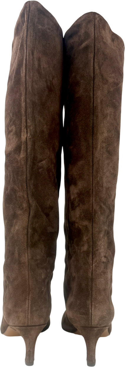 ASOS Brown Pull-on Kitten Heeled Knee Boots In Chocolate Suedette UK 5 EU 38 👠