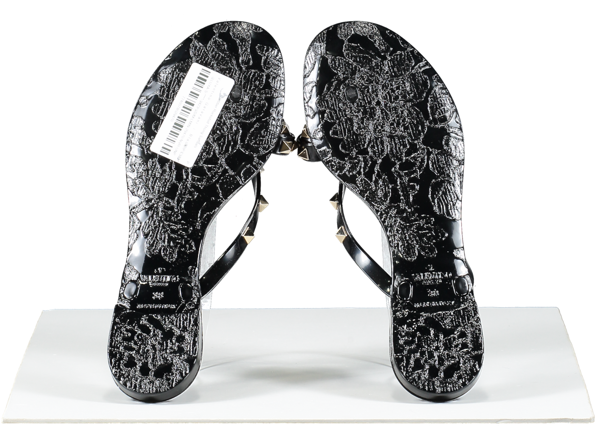 Valentino Garavani Black Rubber Rockstud Bow Thong Sandals UK 5 EU 38 👠