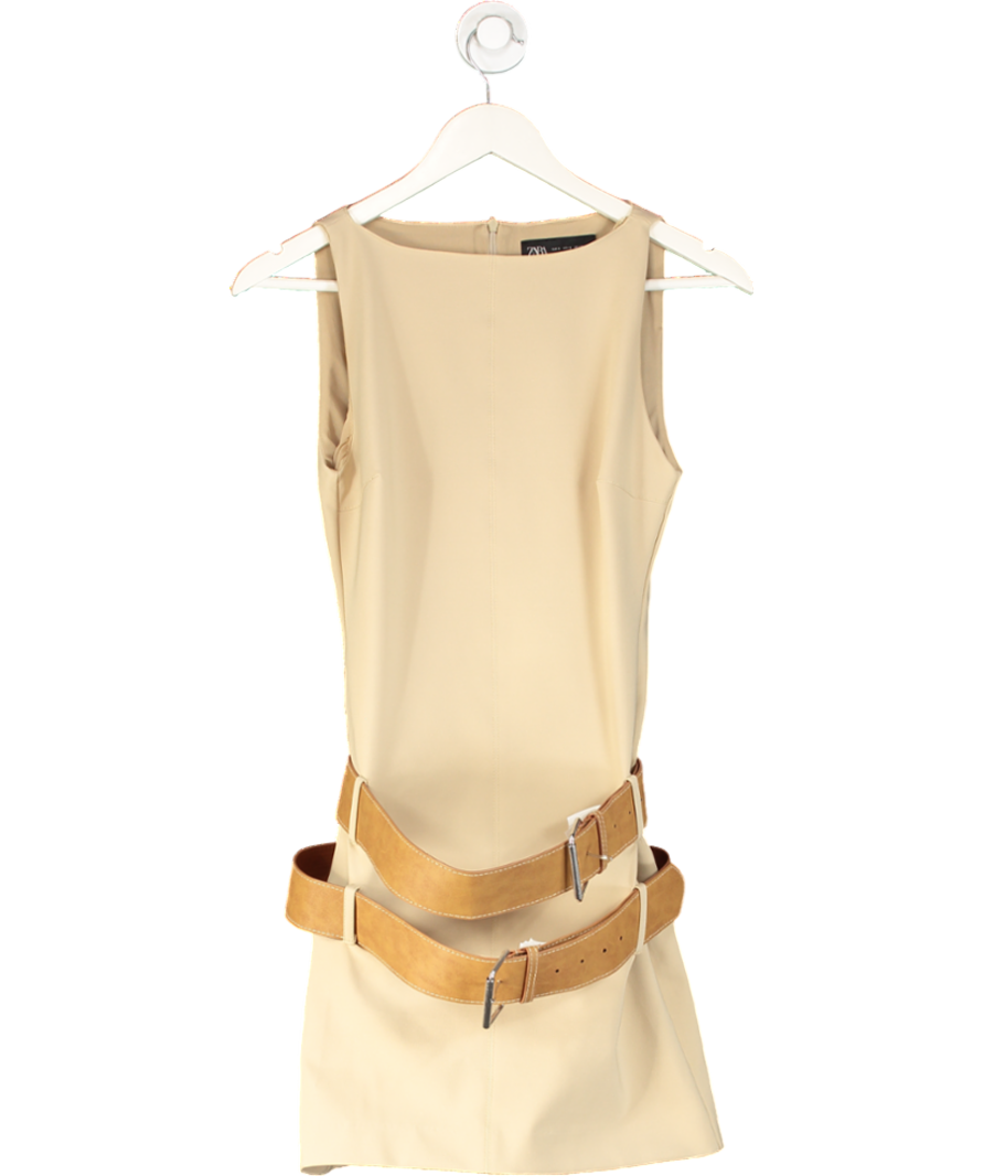 ZARA Beige Belted Sleeveless Mini Dress UK S
