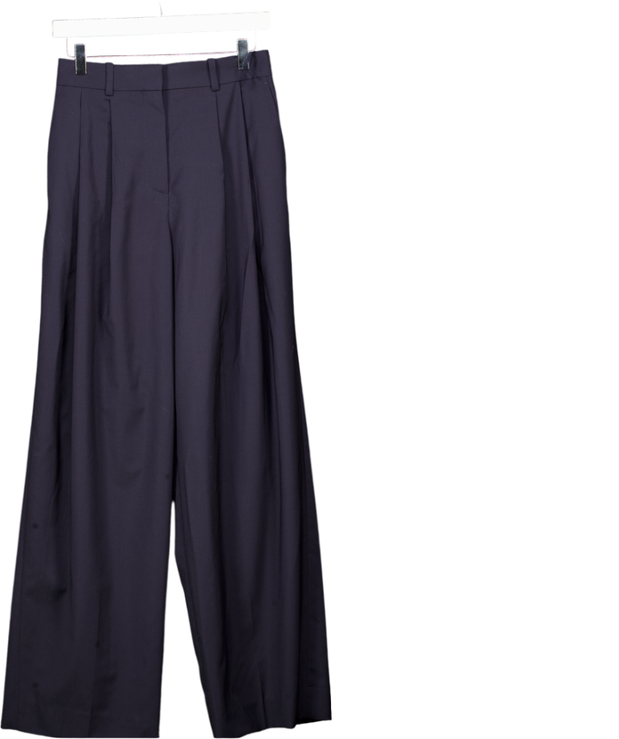 cos Dark Navy Blue Relaxed Tailored Wool Wide-leg Trousers UK 10