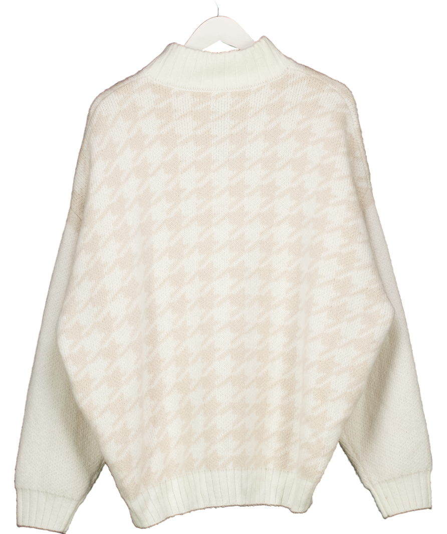 Bo + Tee Cream Oversized Half-zip Chunky-knit Jumper In Ice White UK M