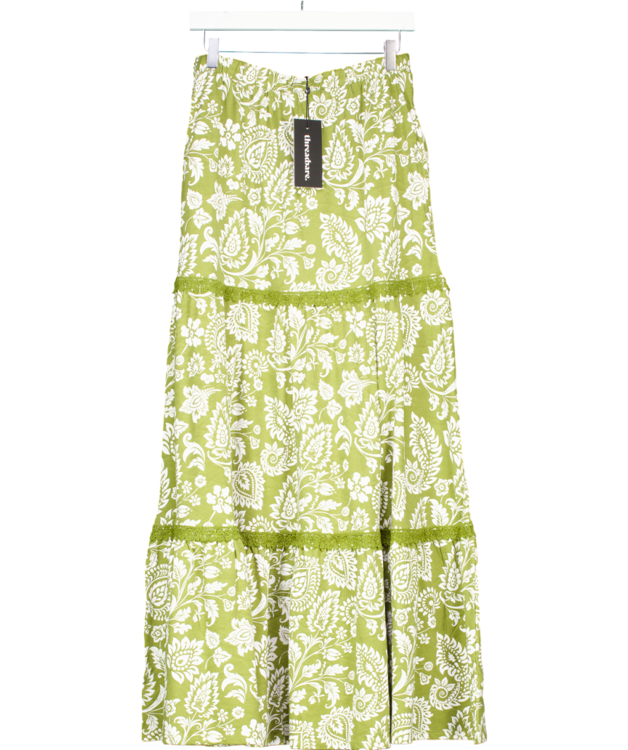 Threadbare Green Aubrie Tiered Maxi Skirt UK 12