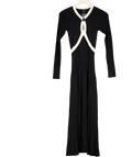 Karen Millen Black Rib Knit Trim Detail Full Skirt Midi Dress UK XS