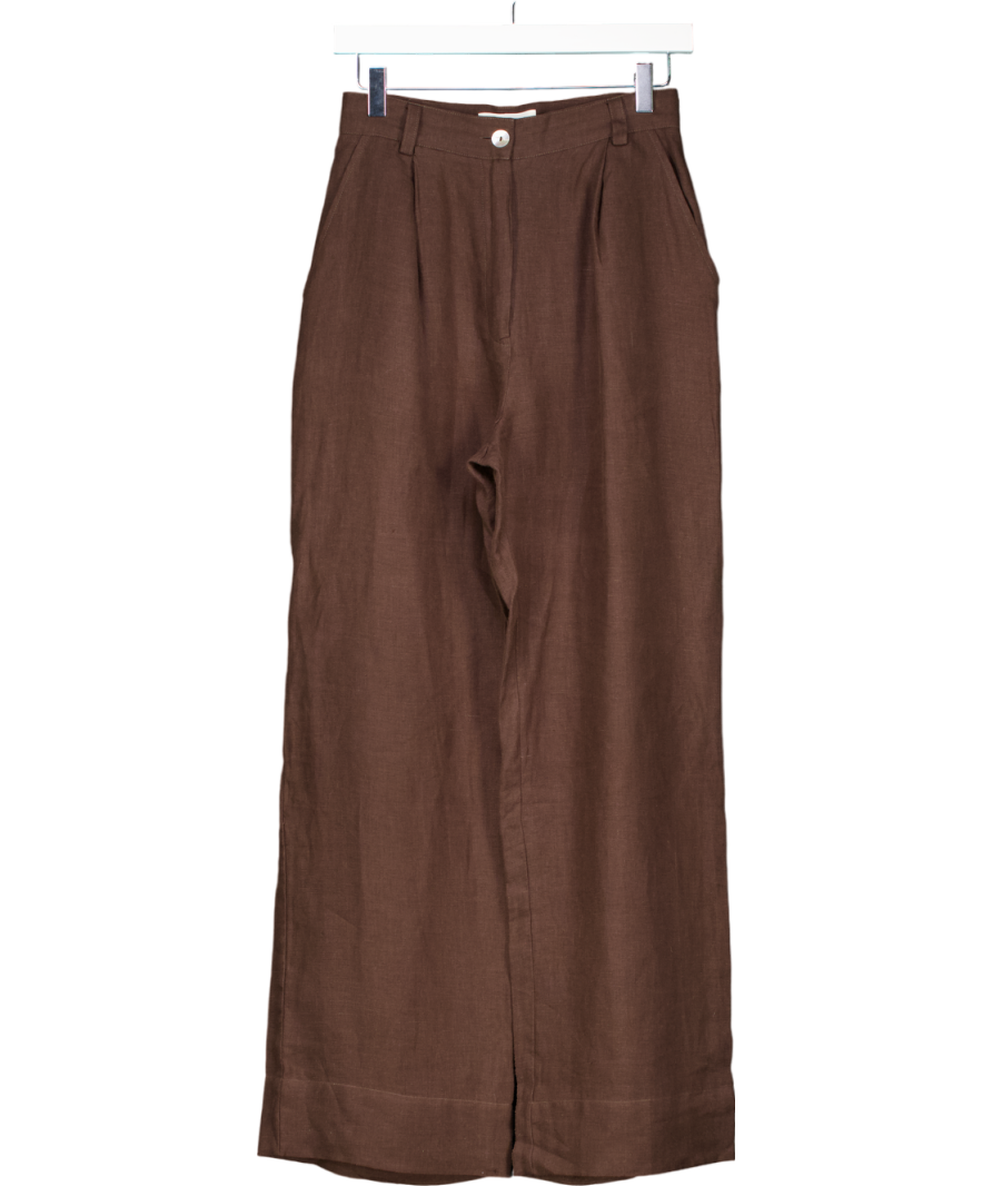 Arkitaip Brown The Willow Wide-leg Pleated Linen Trousers UK S