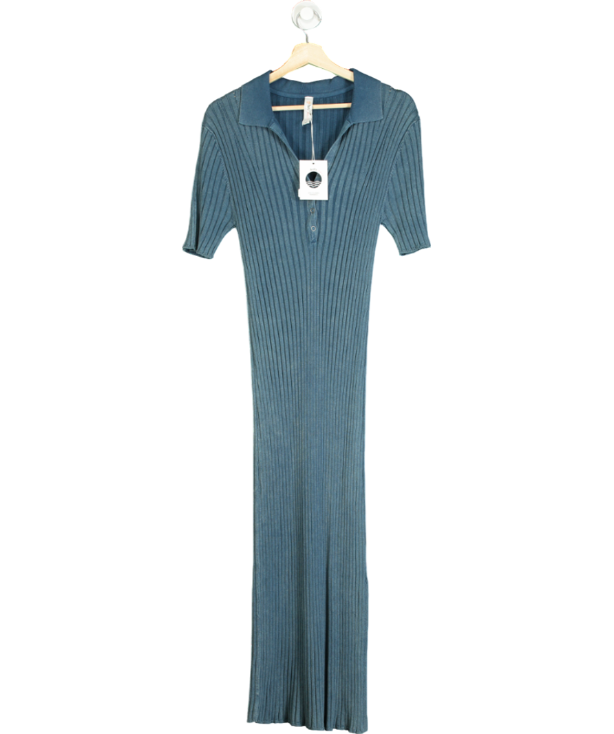 Daily Practice Blue Ribbed Polo Midi Dress UK L