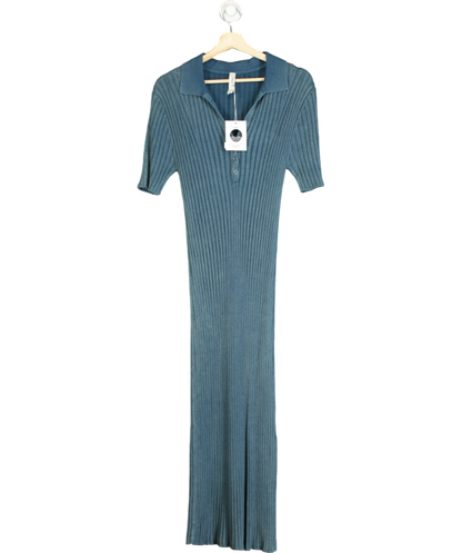 Daily Practice Blue Ribbed Polo Midi Dress UK L