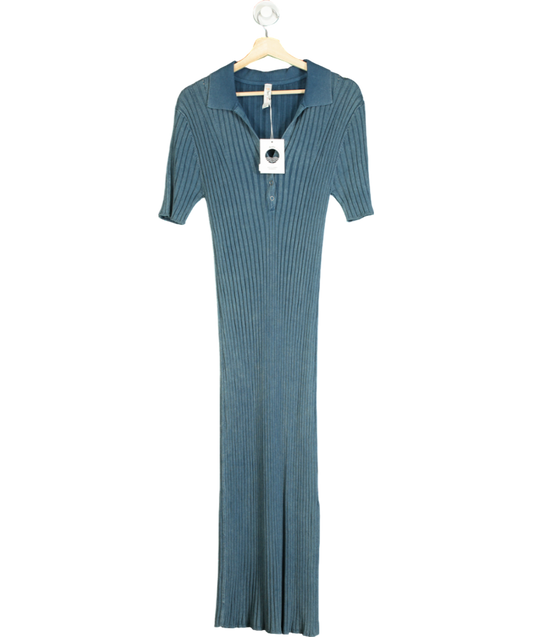 Daily Practice Blue Ribbed Polo Midi Dress UK L