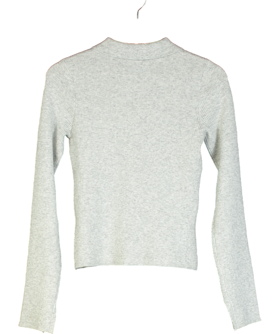 Adanola Knit Long Sleeve Button Up Top - Light Grey Melange UK S