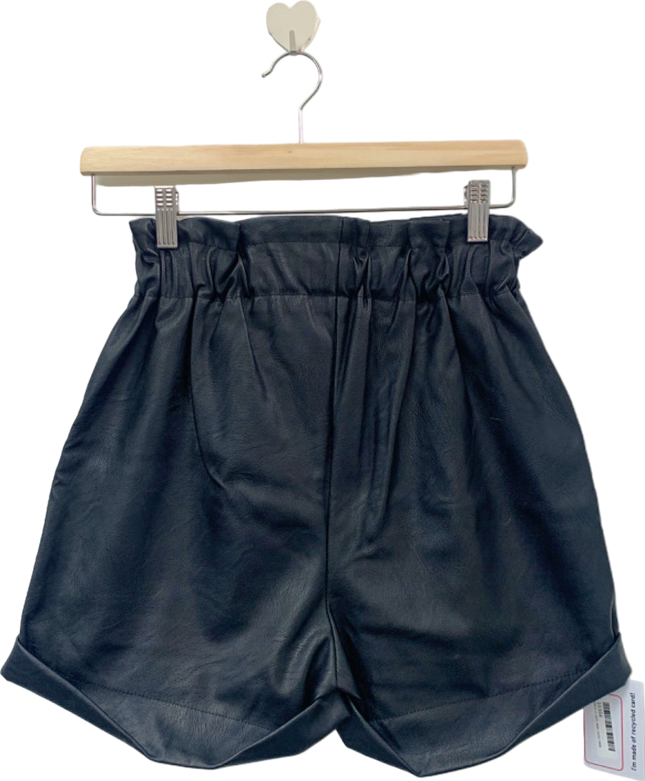 I Saw It First Black Faux Leather Paperbag Shorts XS
