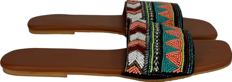 Beige Beaded Sandals UK 8 EU 41 👠