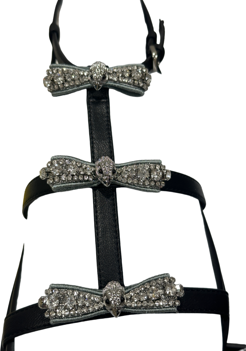 Kurt Geiger Black Pierra Leather Crystal Micro Bow Sandals UK 5 EU 38 👠