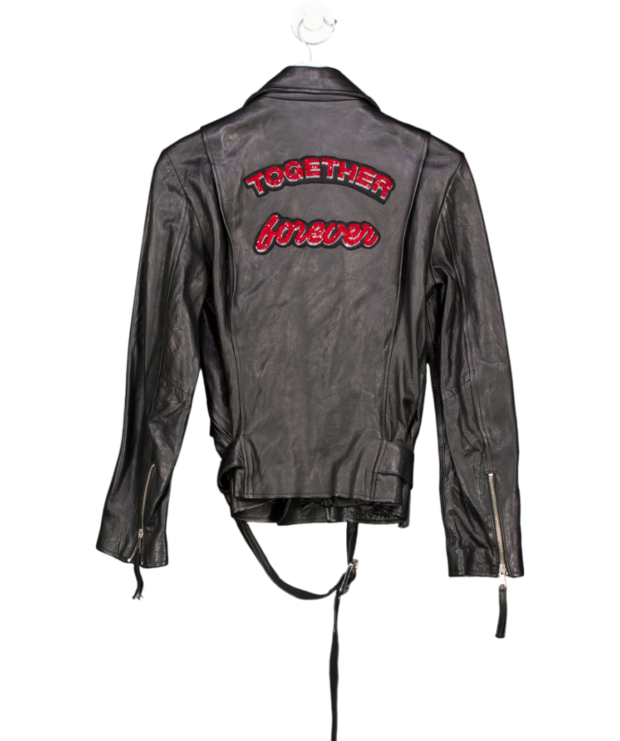 Pinko Black Together Forever Leather Jacket UK 8