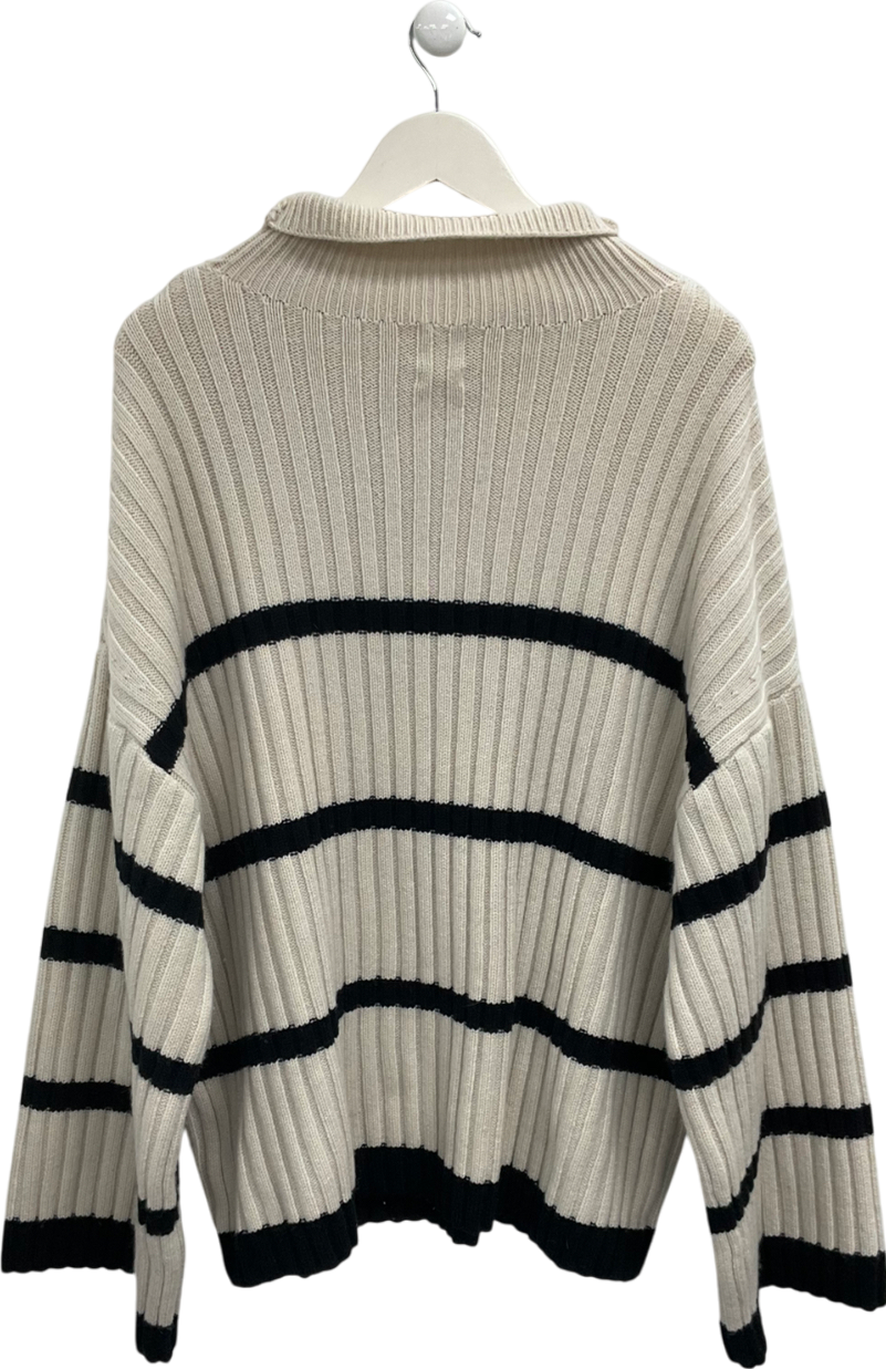 H&M Beige Rib Knit Wool Sweater White/strip UK L