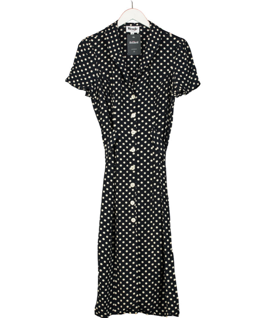 Rouje Black Polka Dot Midi Dress UK 14