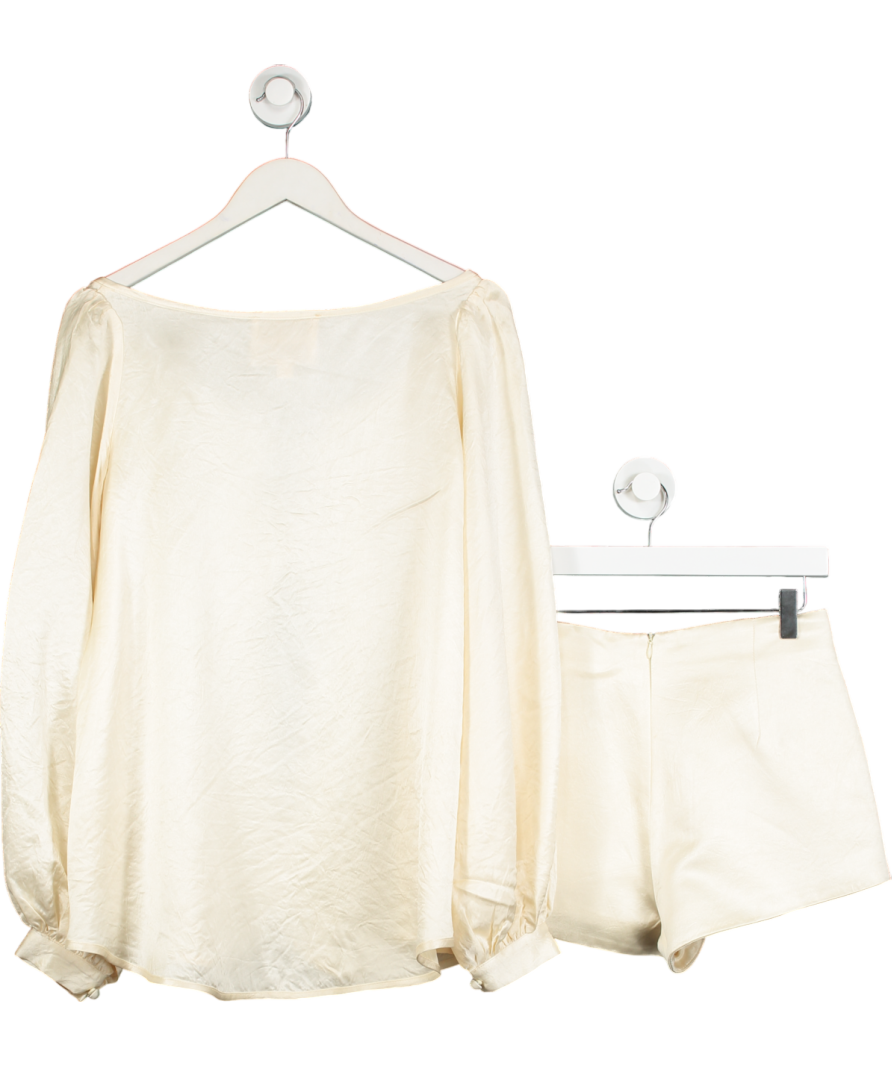 BubishLuxe Cream 2-piece Satin Penelope Bow Shorts And Blouse Set UK XS