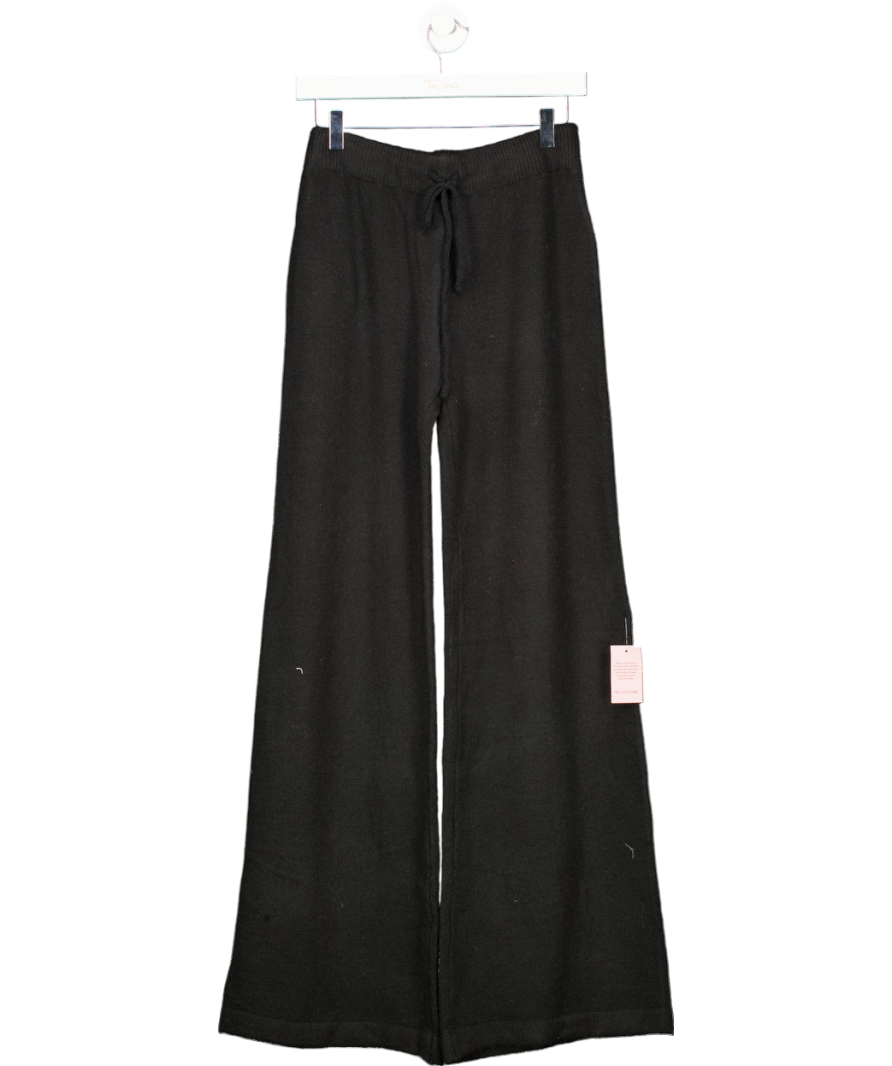 PrettyLittleThing Black Soft Knit Drawstring Waist Wide Leg Trousers UK S