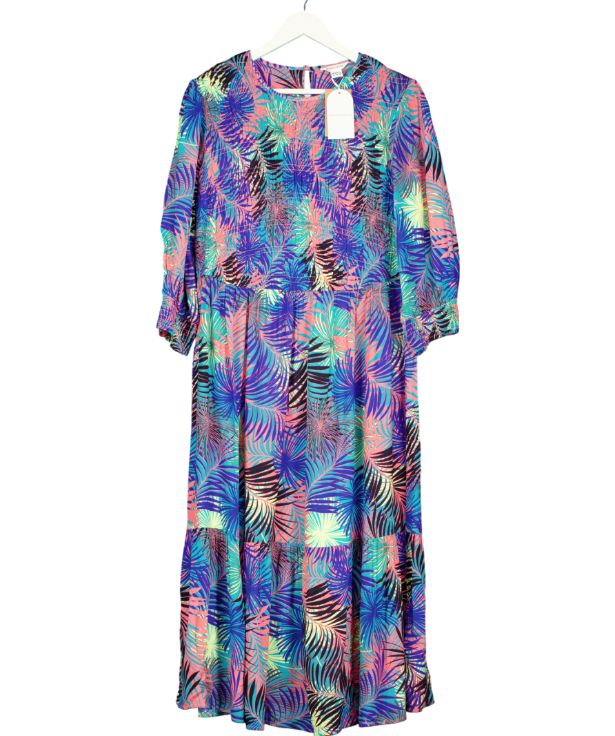 Monsoon Blue Tropical Leaf Print Midi Dress UK 18
