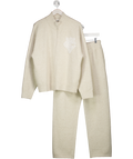 The Couture Club Cream 2-piece Monogram Fluffy Knit Zip Through And Straight Leg Jogger Set UK S