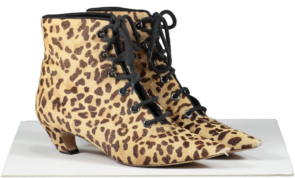 Dior Brown Lace Up Kitten Heel Ankle Boots- Leopard Print UK 5.5 EU 38.5