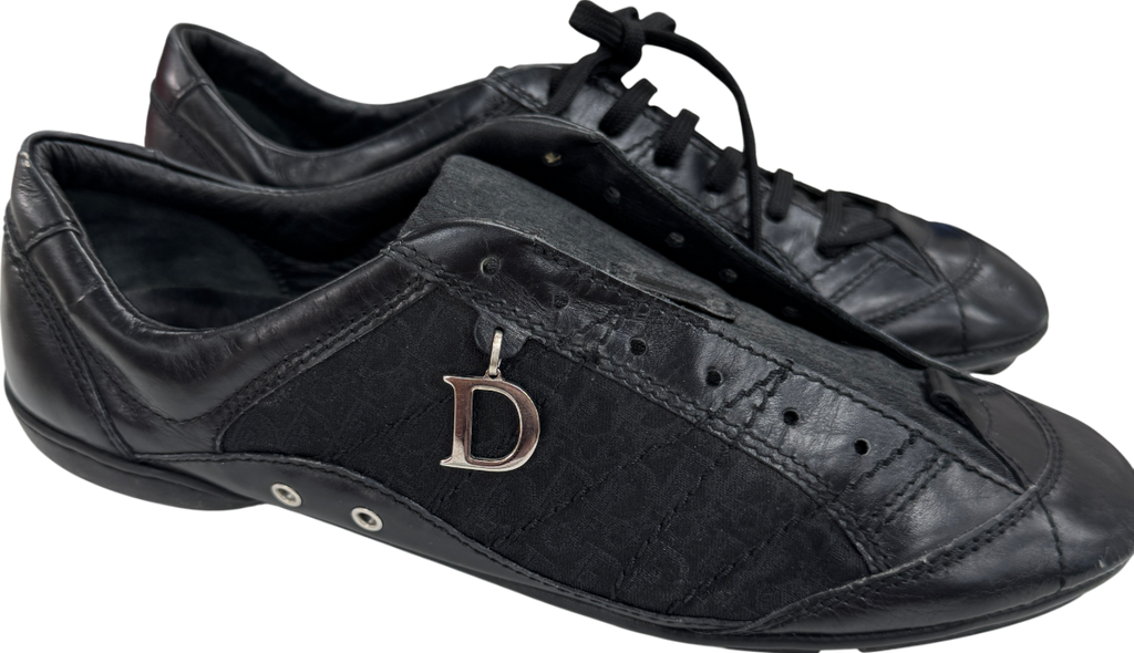 Dior Black Leather & Cloth "D" Charm Trainers UK 7.5 EU 40.5 👠