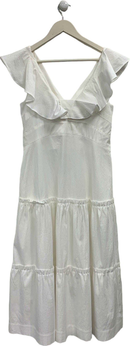 Bamford White Ruffle Off-Shoulder Dress UK S