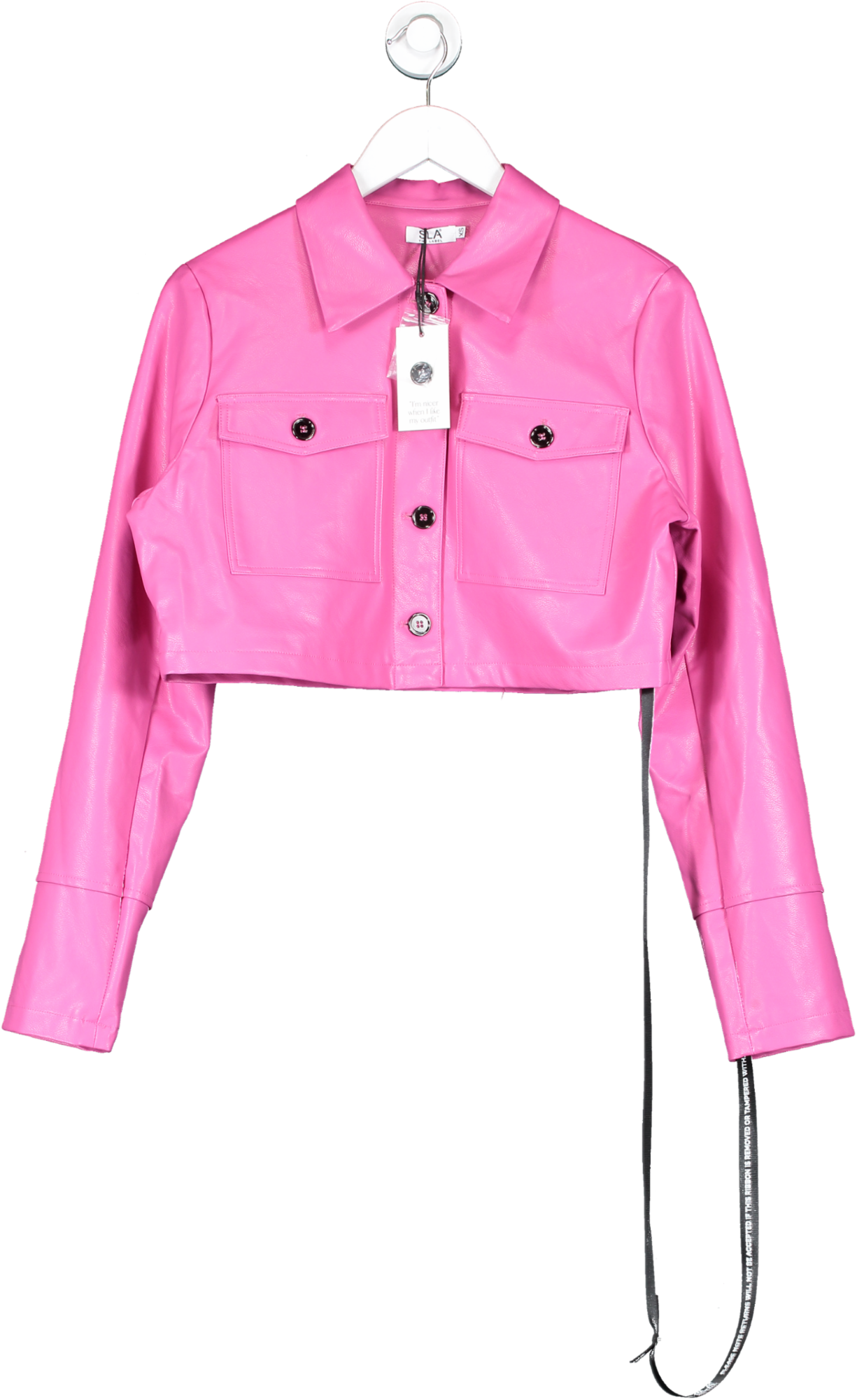 SLA the label Pink Paige Faux Leather Cropped Jacket UK XS