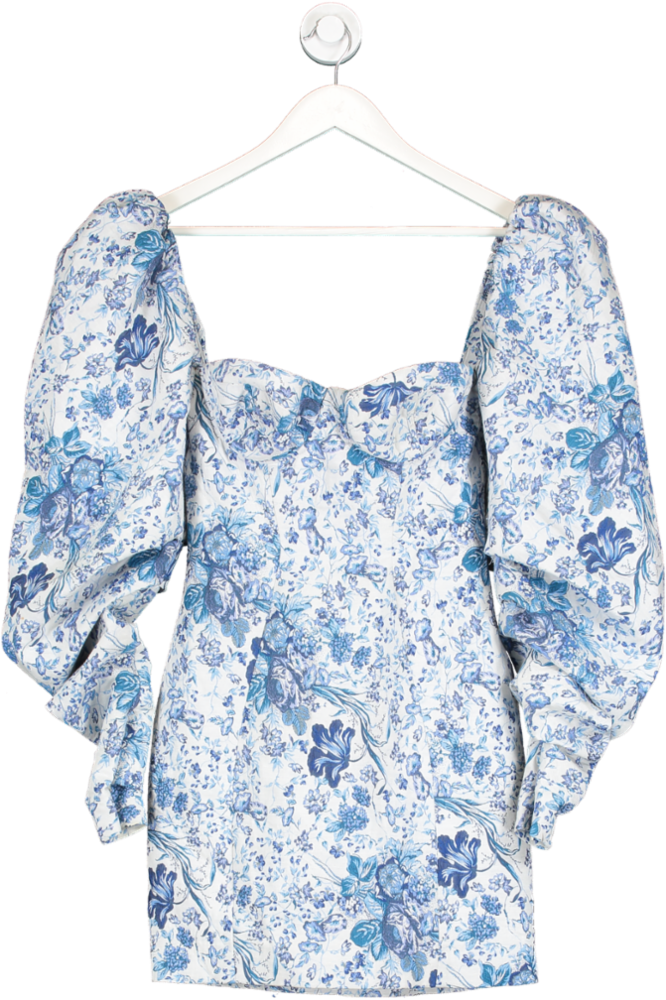 House of CB Blue Jacquard Floral Off The Shoulder Mini Dress UK S