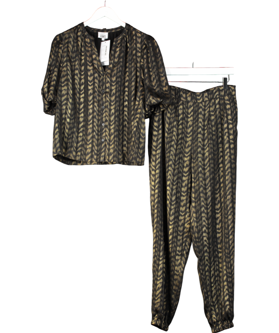 Eleven Loves Metallic Poppy Print Puff Sleeve Blouse And Trouser UK 12