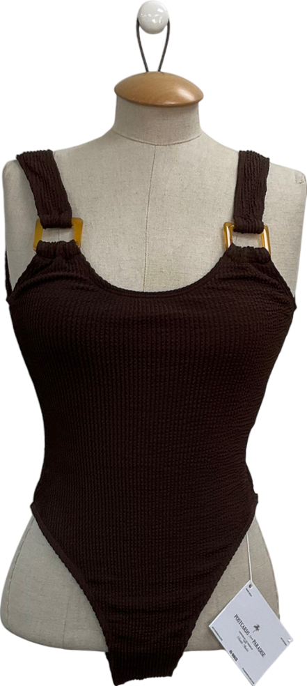 4th & Reckless Brown Textured One Piece Swimsuit UK 8
