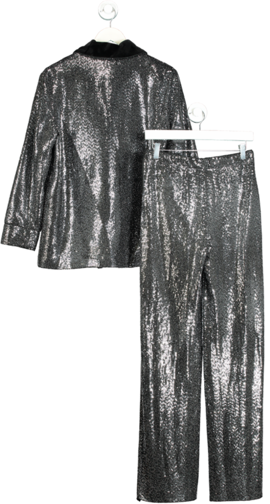 Zara Silver Sequin Blazer and Trousers Set EU S