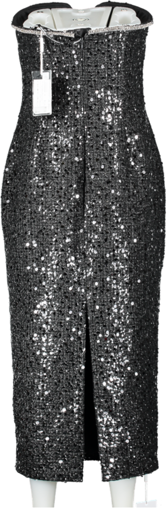Self-Portrait Black Sequin-embellished Boucle Midi Dress UK 12